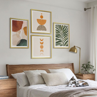 Conjunto de 4 quadros com moldura Formas abstratas de folhas