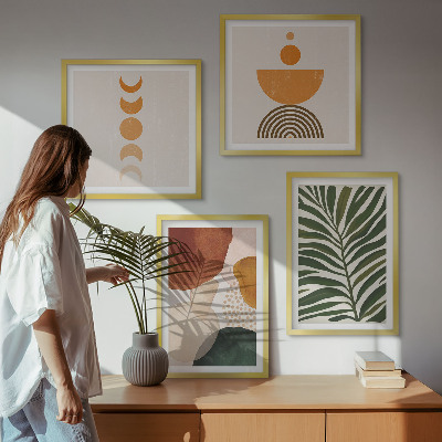Conjunto de 4 quadros com moldura Formas abstratas de folhas
