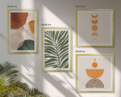 Conjunto de 4 quadros com moldura Formas abstratas de folhas