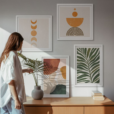Conjunto de 4 quadros com moldura Formas abstratas de folhas