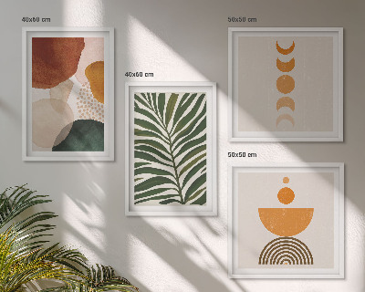 Conjunto de 4 quadros com moldura Formas abstratas de folhas
