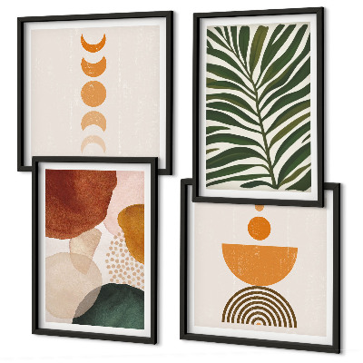 Conjunto de 4 quadros com moldura Formas abstratas de folhas