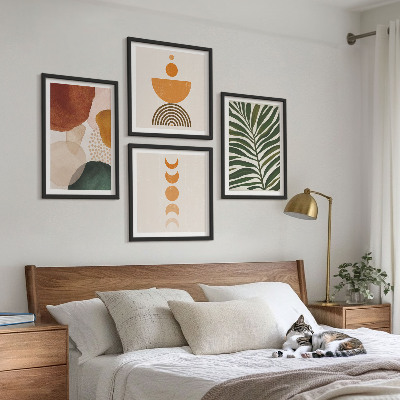 Conjunto de 4 quadros com moldura Formas abstratas de folhas