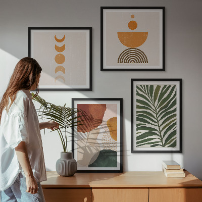 Conjunto de 4 quadros com moldura Formas abstratas de folhas