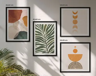 Conjunto de 4 quadros com moldura com estampas de formas abstratas de folhas