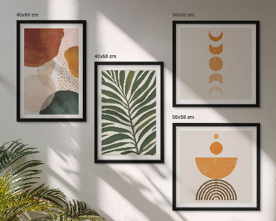 Conjunto de 4 quadros com moldura Formas abstratas de folhas