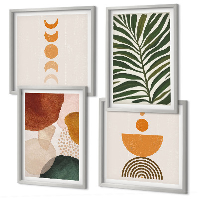 Conjunto de 4 quadros com moldura Formas abstratas de folhas