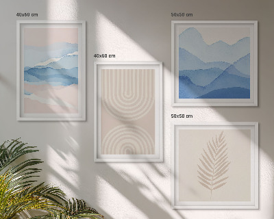 Conjunto de 4 quadros com moldura Ondas de folhas bege azul