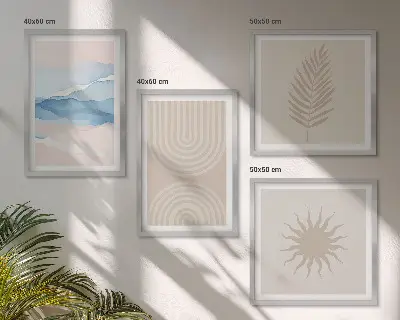 Políptico com moldura com estampa de linhas abstratas de ondas solares