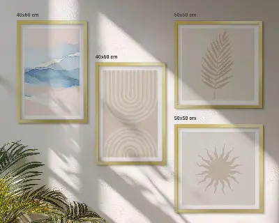 Políptico com moldura com estampa de linhas abstratas de ondas solares
