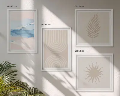 Políptico com moldura com estampa de linhas abstratas de ondas solares
