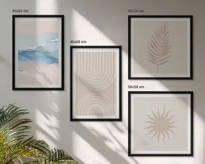 Políptico com moldura com estampa de linhas abstratas de ondas solares