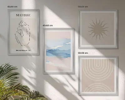 Composição de quadros com linhas e ondas em tons pastel com estilo minimalista