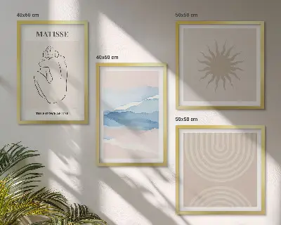 Composição de quadros com linhas e ondas em tons pastel com estilo minimalista