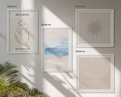 Composição de quadros com linhas e ondas em tons pastel com estilo minimalista