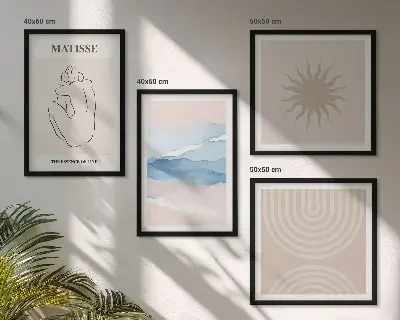 Composição de quadros com linhas e ondas em tons pastel com estilo minimalista