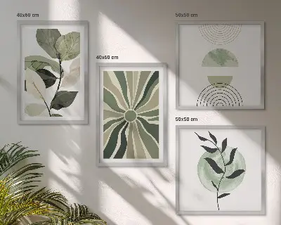 Políptico com moldura de formas geométricas de plantas