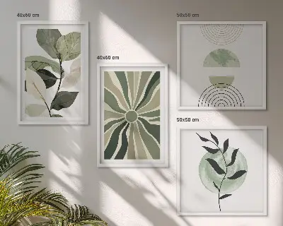 Políptico com moldura de formas geométricas de plantas