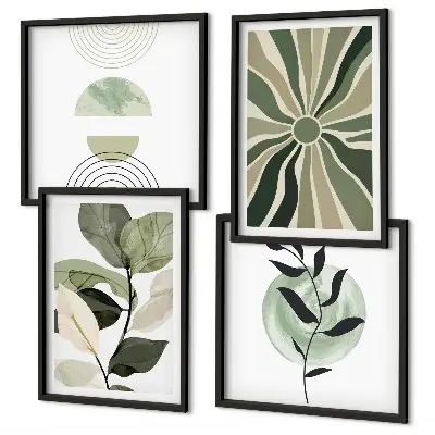 Políptico com moldura de formas geométricas de plantas