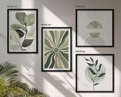 Políptico com moldura de formas geométricas de plantas