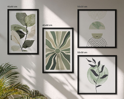 Políptico com moldura Formas geométricas de plantas