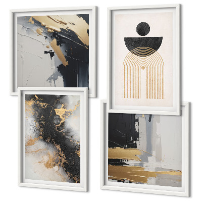 Conjunto de 4 quadros com moldura Composição geométrica abstrata