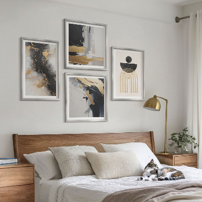 Conjunto de 4 quadros com moldura Composição geométrica abstrata