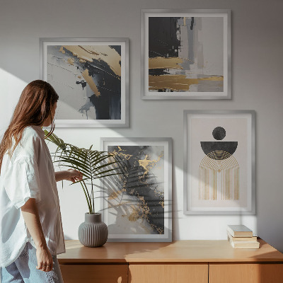 Conjunto de 4 quadros com moldura Composição geométrica abstrata