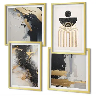 Conjunto de 4 quadros com moldura com composição geométrica abstrata