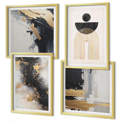 Conjunto de 4 quadros com moldura Composição geométrica abstrata