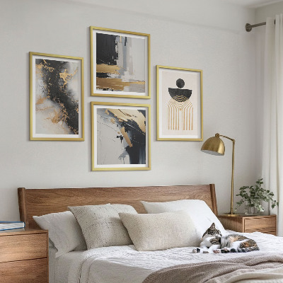 Conjunto de 4 quadros com moldura Composição geométrica abstrata
