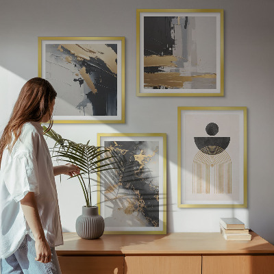 Conjunto de 4 quadros com moldura Composição geométrica abstrata