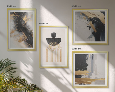 Conjunto de 4 quadros com moldura Composição geométrica abstrata