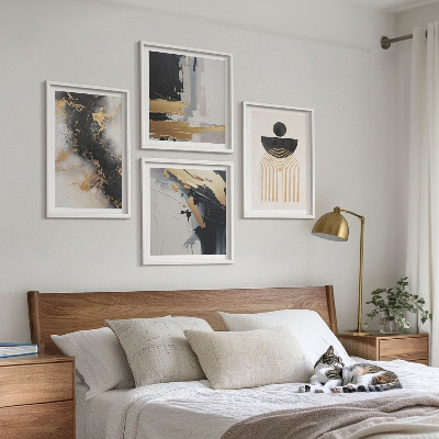 Conjunto de 4 quadros com moldura Composição geométrica abstrata