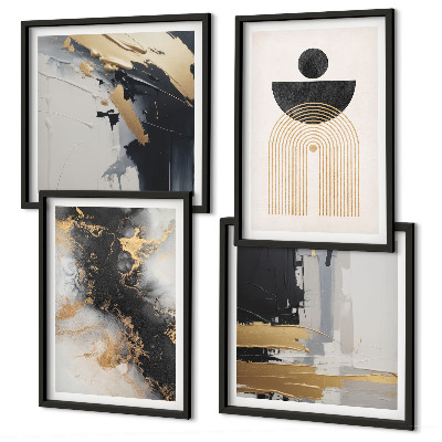 Conjunto de 4 quadros com moldura Composição geométrica abstrata