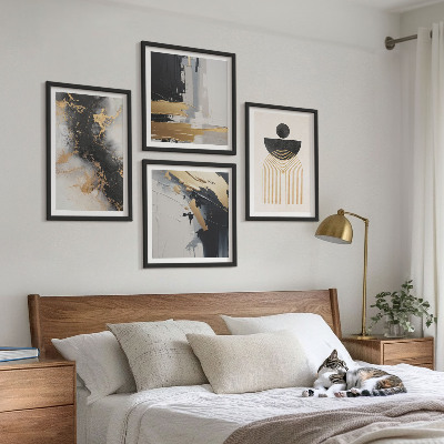 Conjunto de 4 quadros com moldura Composição geométrica abstrata