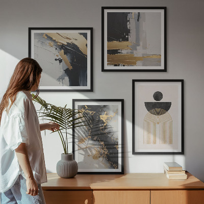 Conjunto de 4 quadros com moldura Composição geométrica abstrata