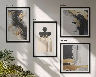 Conjunto de 4 quadros com moldura com composição geométrica abstrata