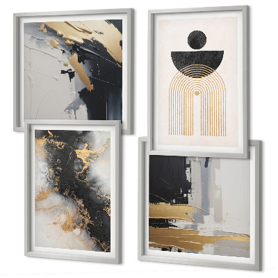 Conjunto de 4 quadros com moldura Composição geométrica abstrata