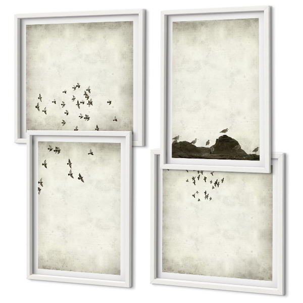 Políptico com moldura Pintura minimalista de pássaro