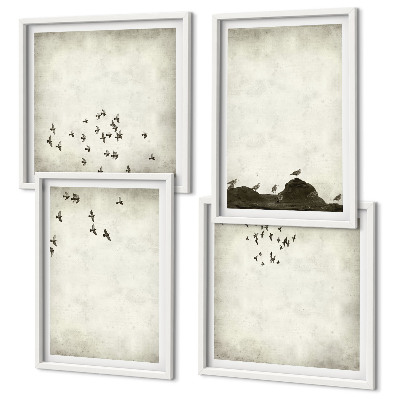 Políptico com moldura Pintura minimalista de pássaro