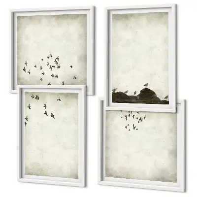 Pintura minimalista de pássaro políptico com moldura