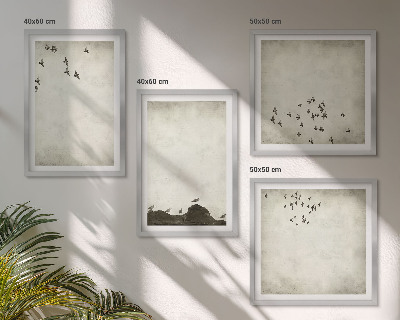 Políptico com moldura Pintura minimalista de pássaro