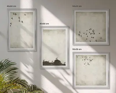 Pintura minimalista de pássaro políptico com moldura