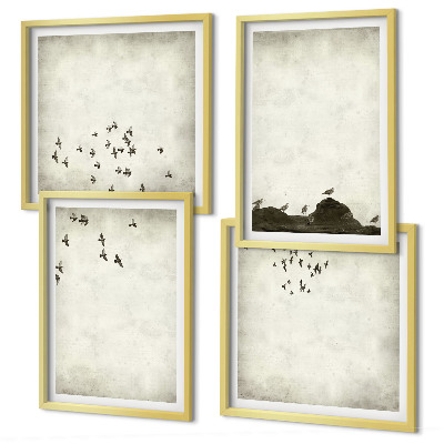 Políptico com moldura Pintura minimalista de pássaro