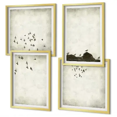Pintura minimalista de pássaro políptico com moldura