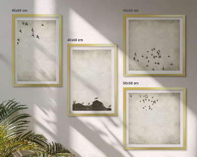 Políptico com moldura Pintura minimalista de pássaro