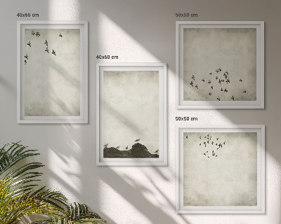 Políptico com moldura Pintura minimalista de pássaro