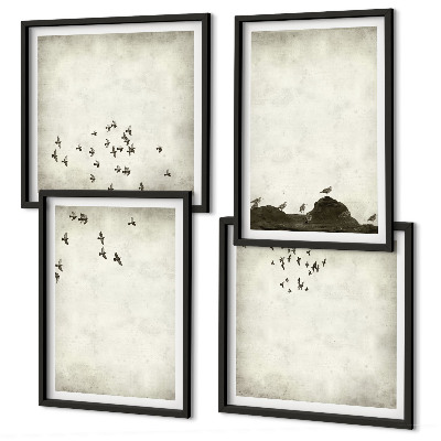 Políptico com moldura Pintura minimalista de pássaro