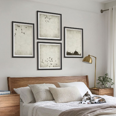 Políptico com moldura Pintura minimalista de pássaro